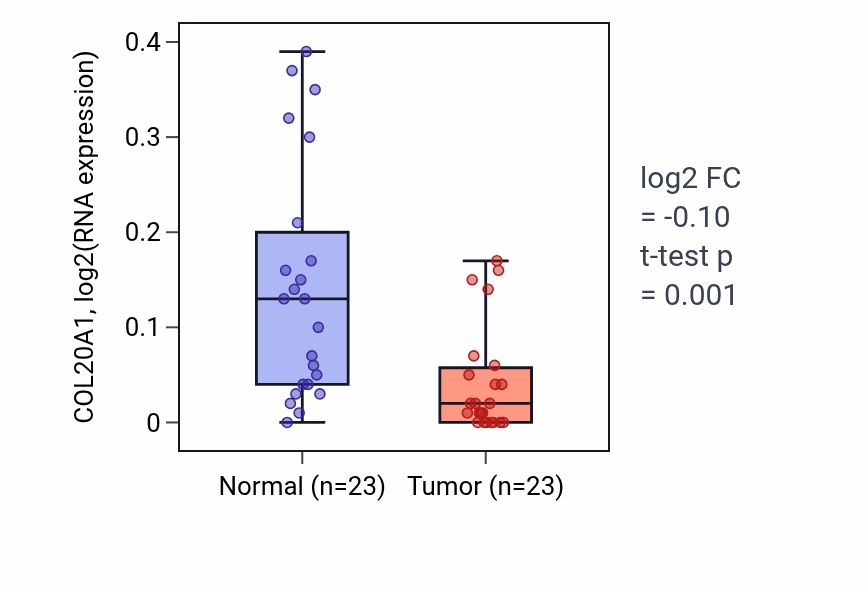 Tumor-vs-normal expression box plot for COL20A1 in UCEC.