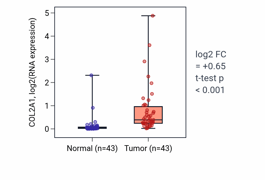 Tumor-vs-normal expression box plot for COL2A1 RNA in HNSC.