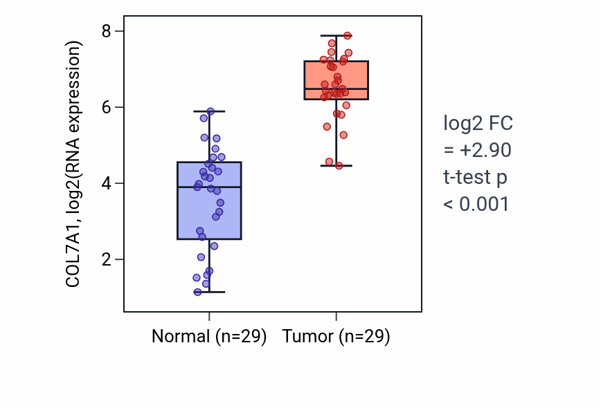 Tumor-vs-normal expression box plot for COL7A1 in HNSC.