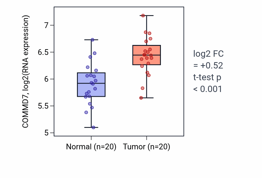 Tumor-vs-normal expression box plot for COMMD7 RNA in KIRC.