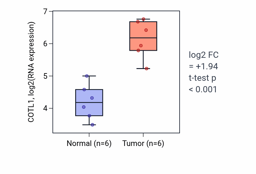 Tumor-vs-normal expression box plot for COTL1 in HNSC.