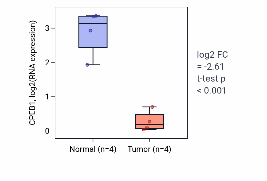 Tumor-vs-normal expression box plot for CPEB1 in BLCA.