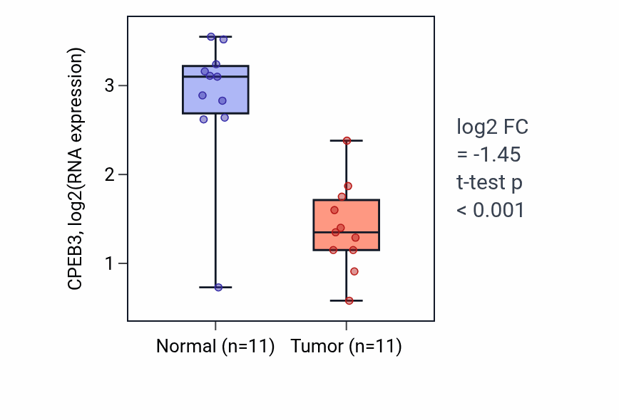 Tumor-vs-normal expression box plot for CPEB3 in HNSC.
