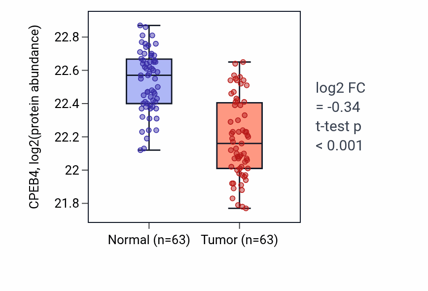 Tumor-vs-normal mass-spec protein box plot for CPEB4 in CCRCC.