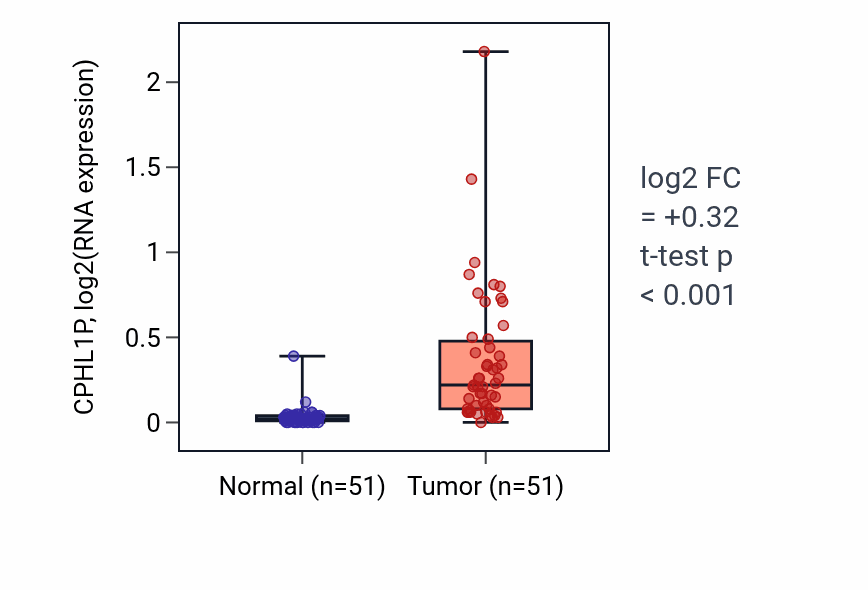Tumor-vs-normal expression box plot for CPHL1P in KIRC.