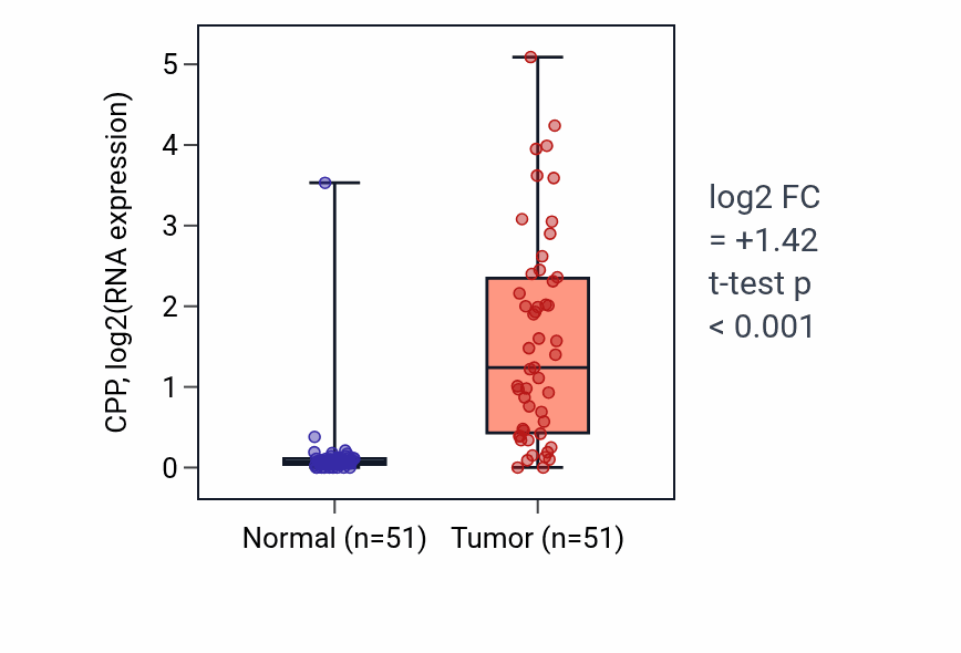 Tumor-vs-normal expression box plot for CPP in KIRC.