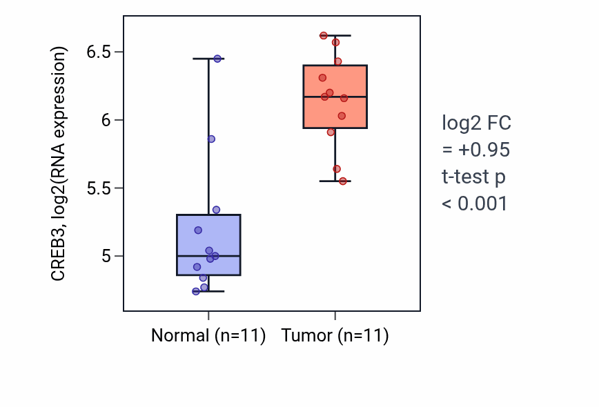 Tumor-vs-normal expression box plot for CREB3 in HNSC.