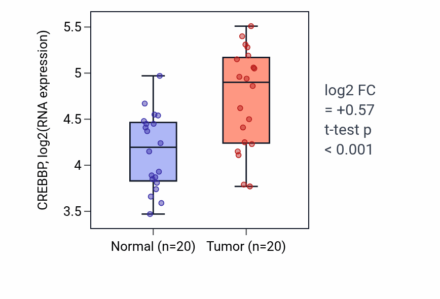 Tumor-vs-normal expression box plot for CREBBP in KIRC.