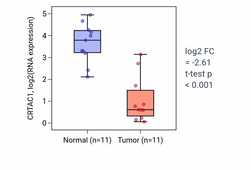 Tumor-vs-normal expression box plot for CRTAC1 in HNSC.
