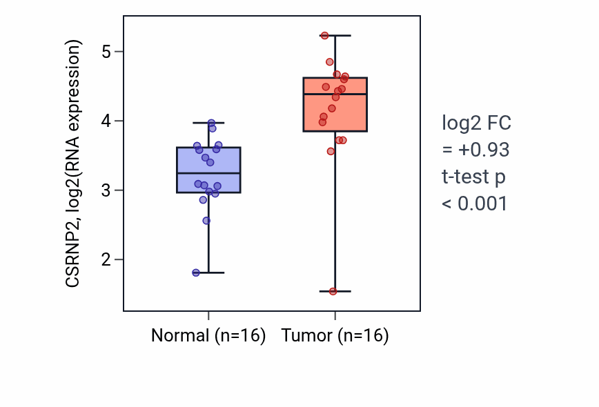 Tumor-vs-normal expression box plot for CSRNP2 in HNSC.