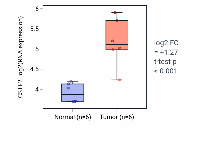 Tumor-vs-normal expression box plot for CSTF2 in LUAD.