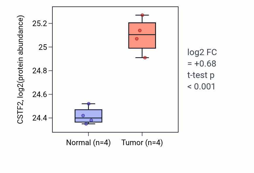 Tumor-vs-normal mass-spec protein box plot for CSTF2 in COAD.