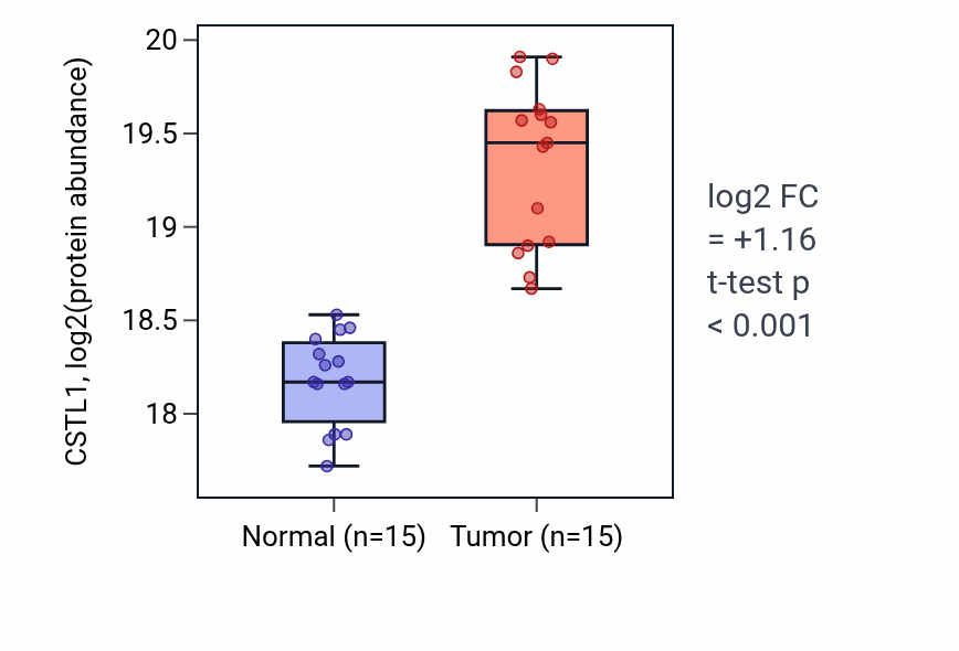 Tumor-vs-normal mass-spec protein box plot for CSTL1 in LSCC.