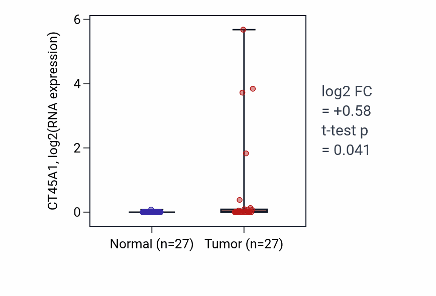 Tumor-vs-normal expression box plot for CT45A1 in HNSC.