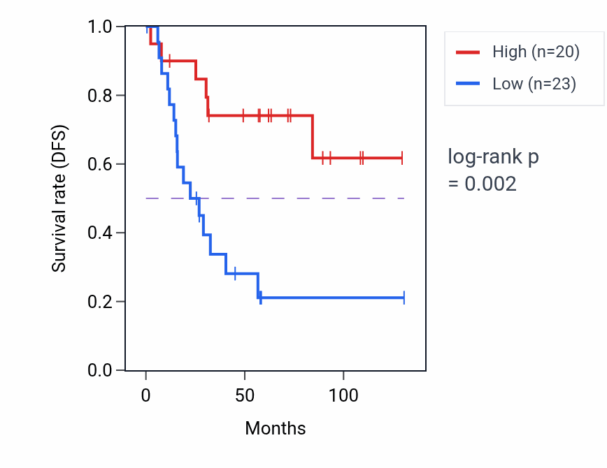 Kaplan&ndash;Meier survival curve for CTBP2P4 RNA expression in KIRC: high vs low expression groups.