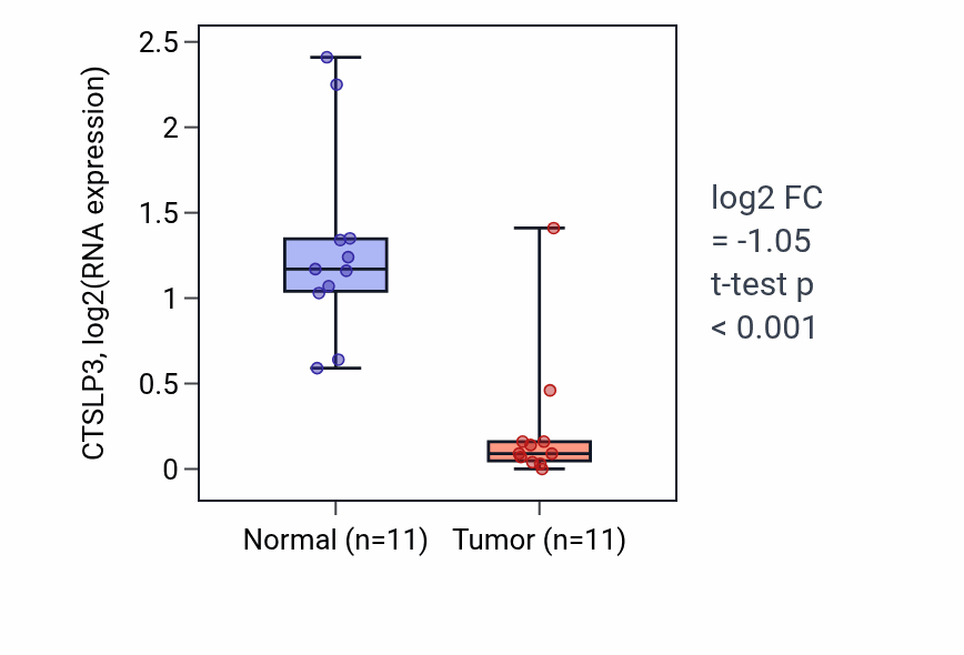 Tumor-vs-normal expression box plot for CTSLP3 in KICH.