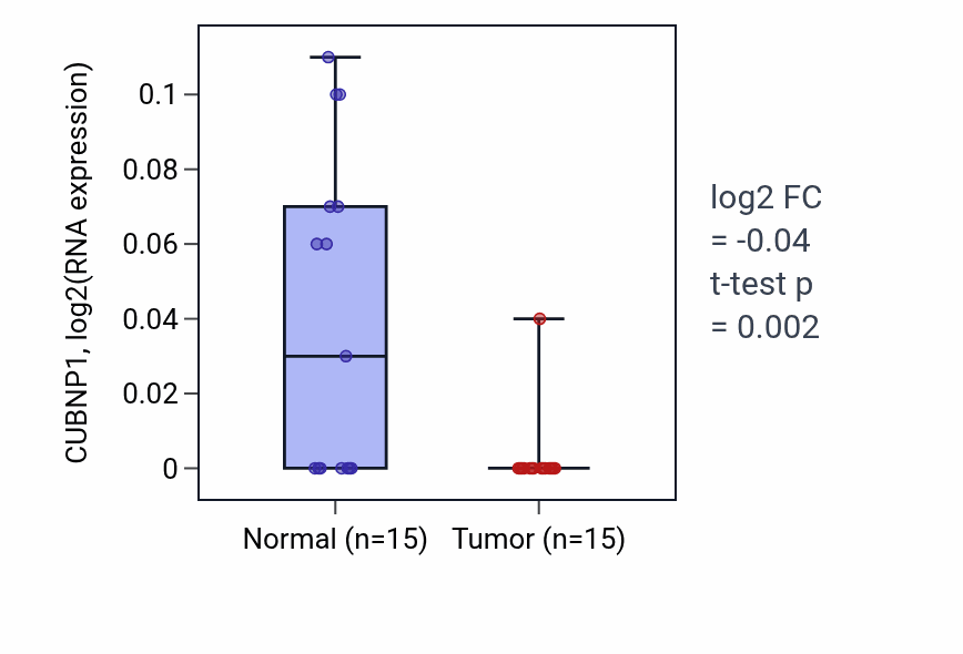 Tumor-vs-normal expression box plot for CUBNP1 RNA in KIRP.
