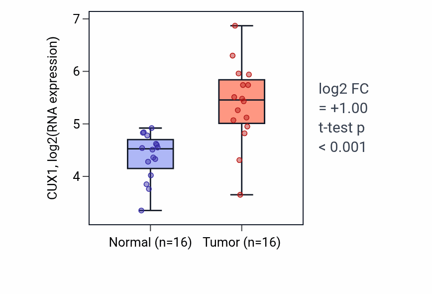 Tumor-vs-normal expression box plot for CUX1 in HNSC.