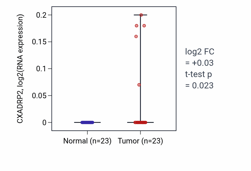 Tumor-vs-normal expression box plot for CXADRP2 in UCEC.