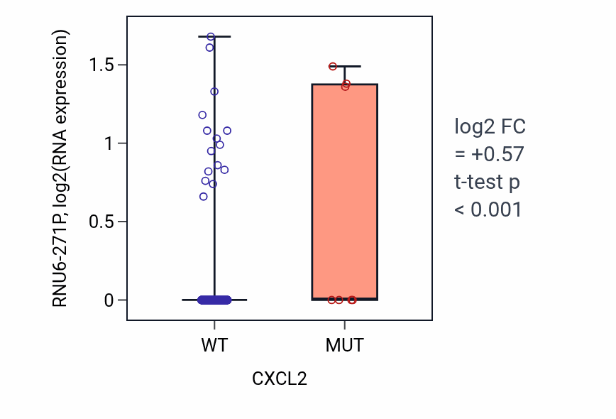 Box plot of RNU6-271P in CXCL2-low vs CXCL2-high samples in UCEC.