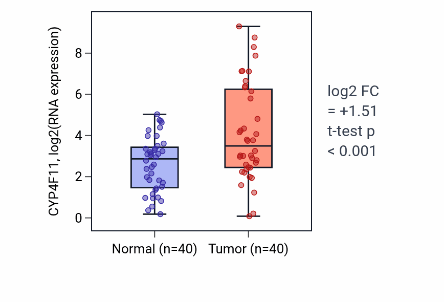 Tumor-vs-normal expression box plot for CYP4F11 in HNSC.