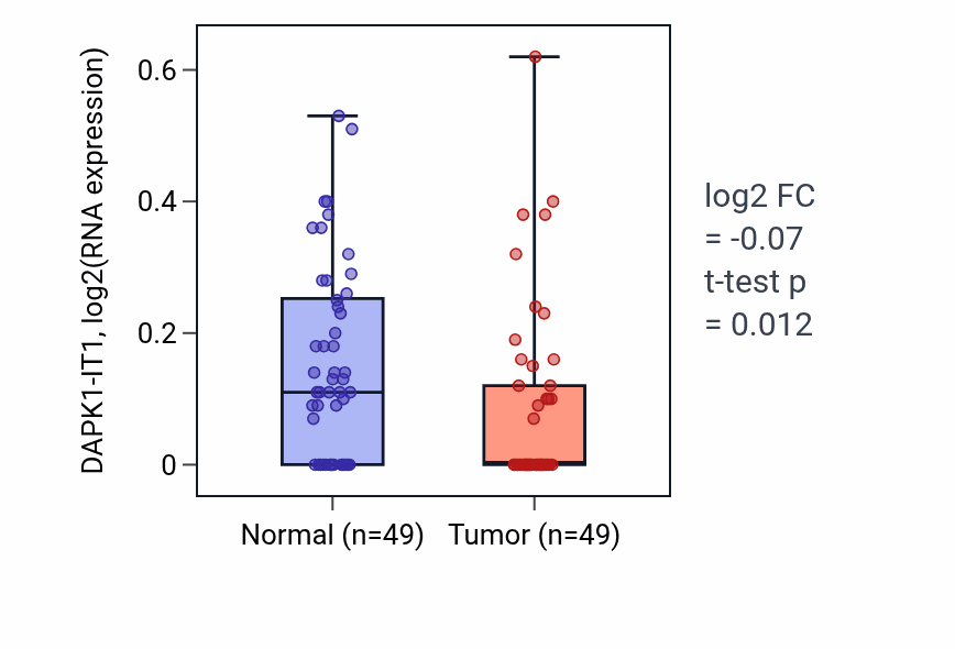 Tumor-vs-normal expression box plot for DAPK1-IT1 in LUSC.
