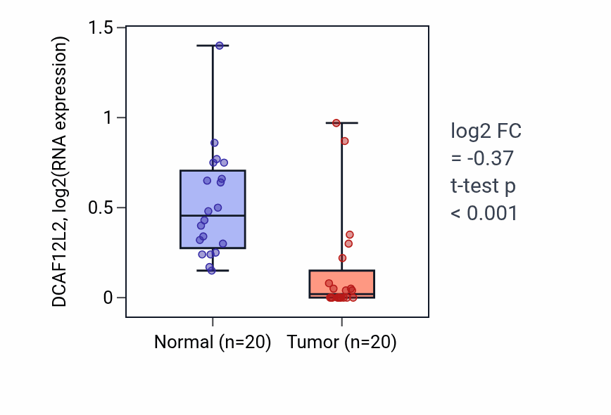 Tumor-vs-normal expression box plot for DCAF12L2 in KIRC.