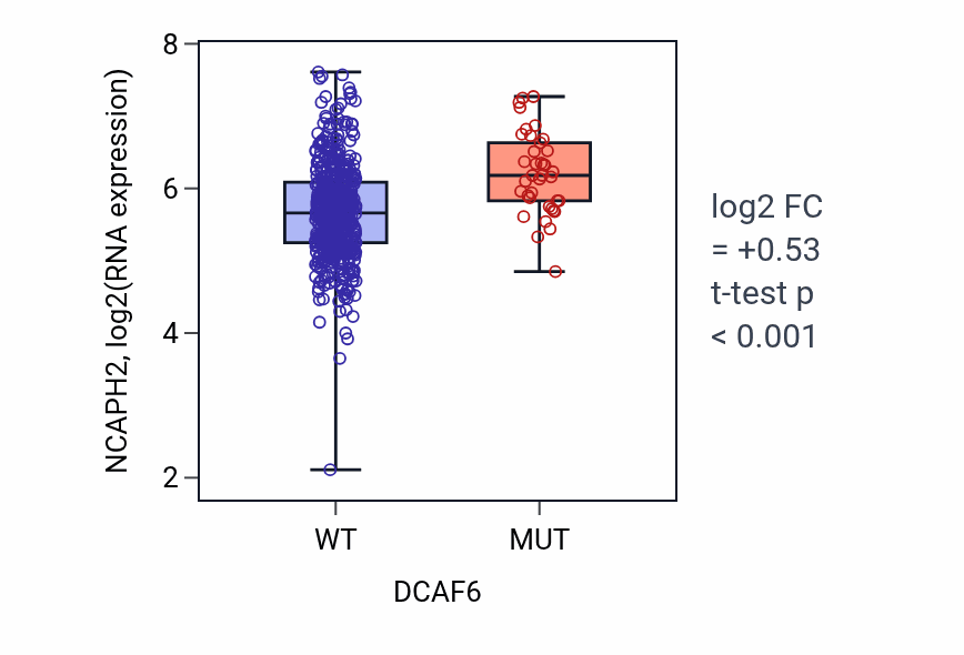 Box plot of NCAPH2 in DCAF6-low vs DCAF6-high samples in UCEC.