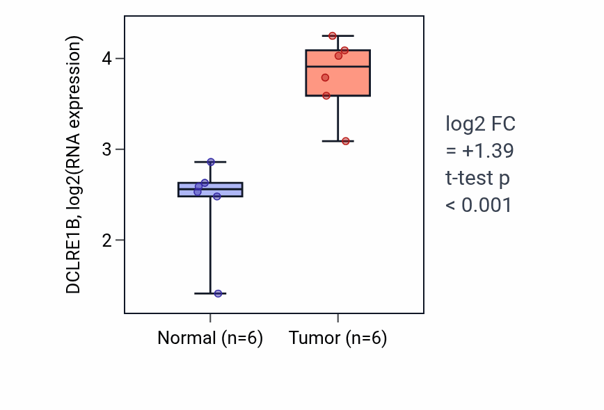 Tumor-vs-normal expression box plot for DCLRE1B in HNSC.