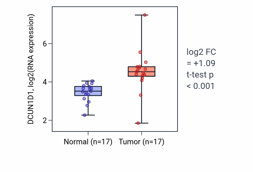 Tumor-vs-normal expression box plot for DCUN1D1 in HNSC.