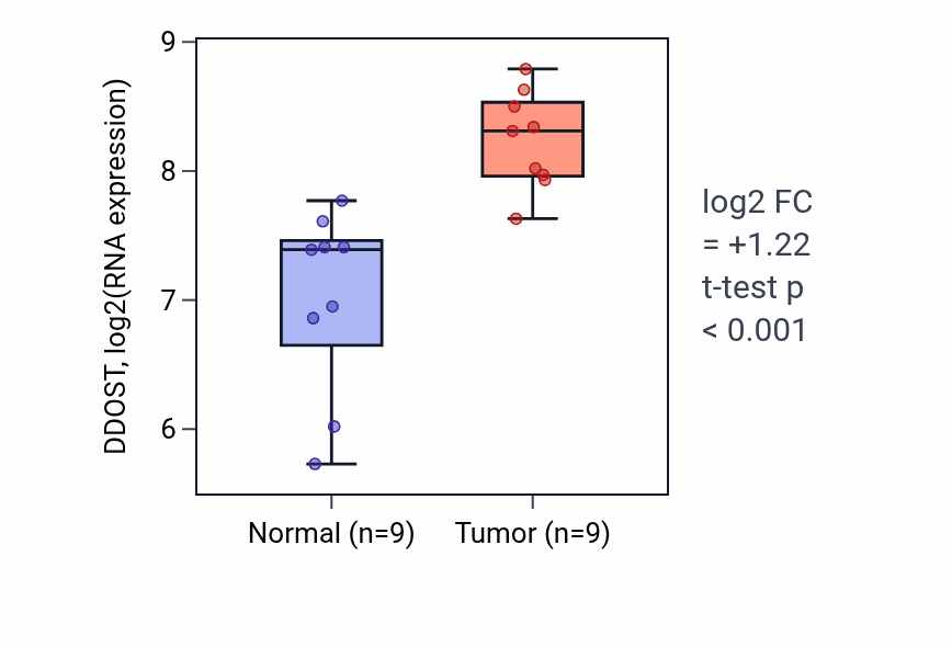 Tumor-vs-normal expression box plot for DDOST in HNSC.