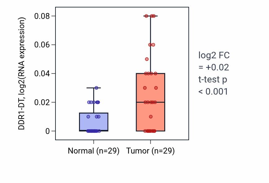 Tumor-vs-normal expression box plot for DDR1-DT in HNSC.