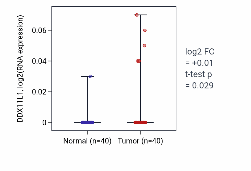 Tumor-vs-normal expression box plot for DDX11L1 in HNSC.