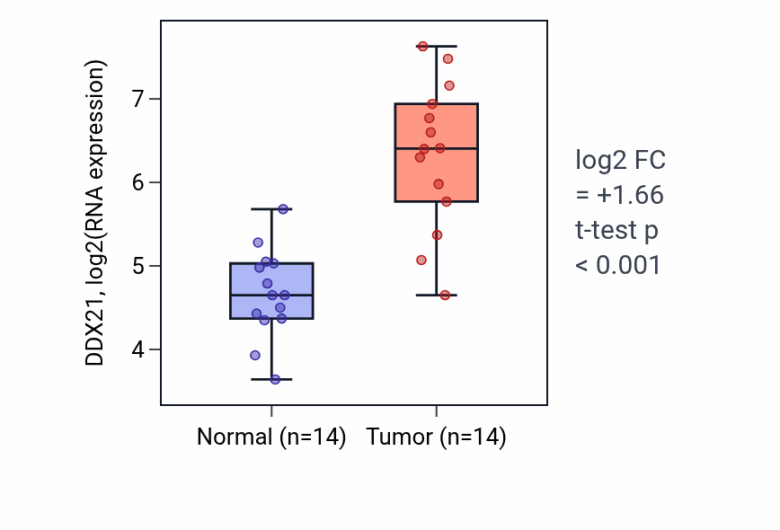 Tumor-vs-normal expression box plot for DDX21 in STAD.