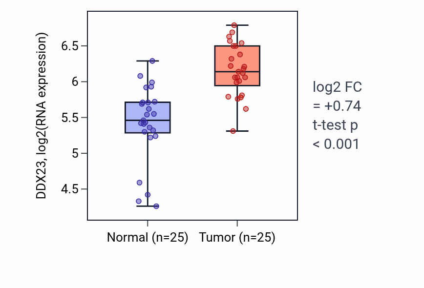 Tumor-vs-normal expression box plot for DDX23 in HNSC.