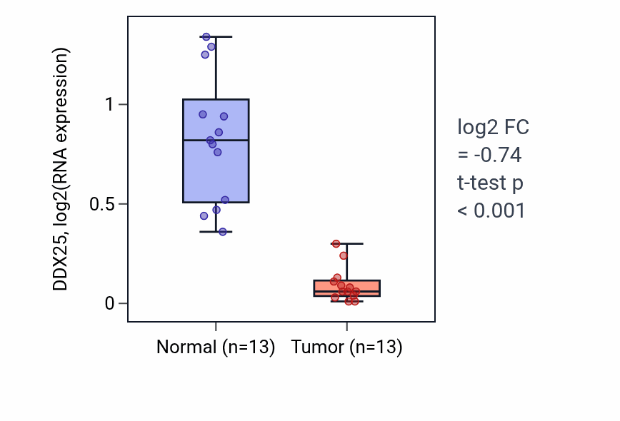 Tumor-vs-normal expression box plot for DDX25 in KIRC.