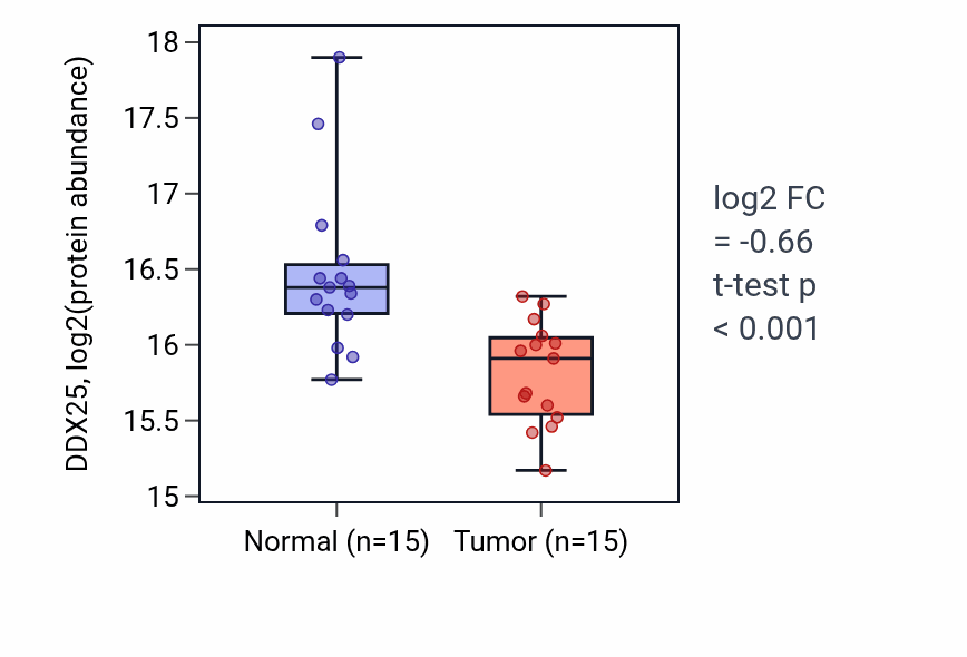 Tumor-vs-normal mass-spec protein box plot for DDX25 in LSCC.