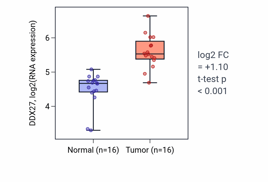 Tumor-vs-normal expression box plot for DDX27 in HNSC.