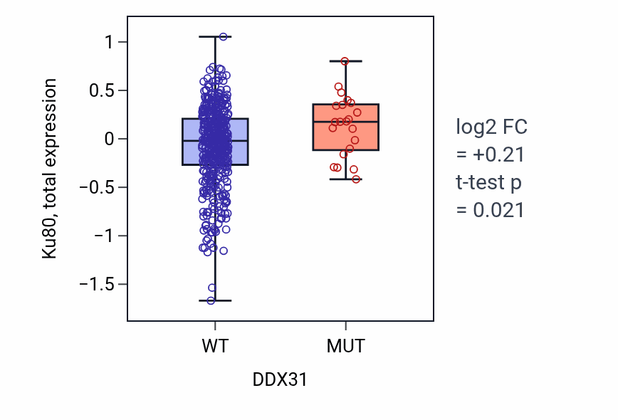 Box plot of Ku80 in DDX31-low vs DDX31-high samples in UCEC.