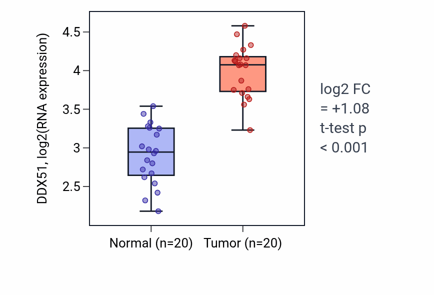 Tumor-vs-normal expression box plot for DDX51 in COAD.