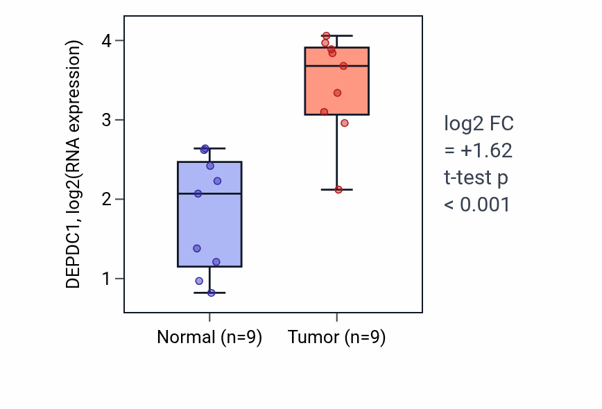 Tumor-vs-normal expression box plot for DEPDC1 in HNSC.