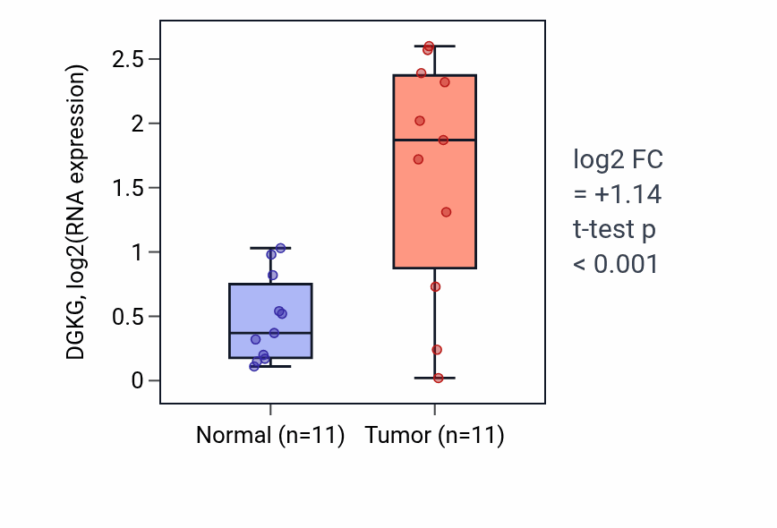 Tumor-vs-normal expression box plot for DGKG RNA in HNSC.