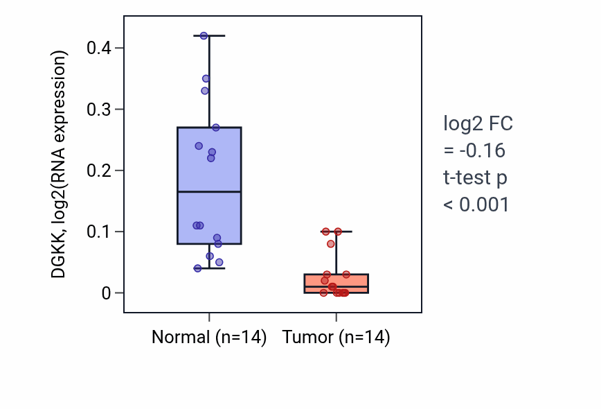 Tumor-vs-normal expression box plot for DGKK in LUSC.