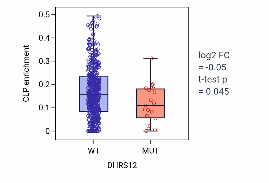 Box plot of CLP in DHRS12-low vs DHRS12-high samples in UCEC.