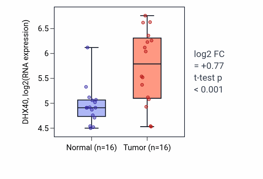 Tumor-vs-normal expression box plot for DHX40 in KIRP.