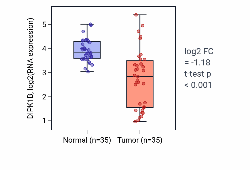 Tumor-vs-normal expression box plot for DIPK1B in LUSC.