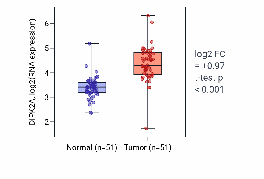 Tumor-vs-normal expression box plot for DIPK2A in KIRC.