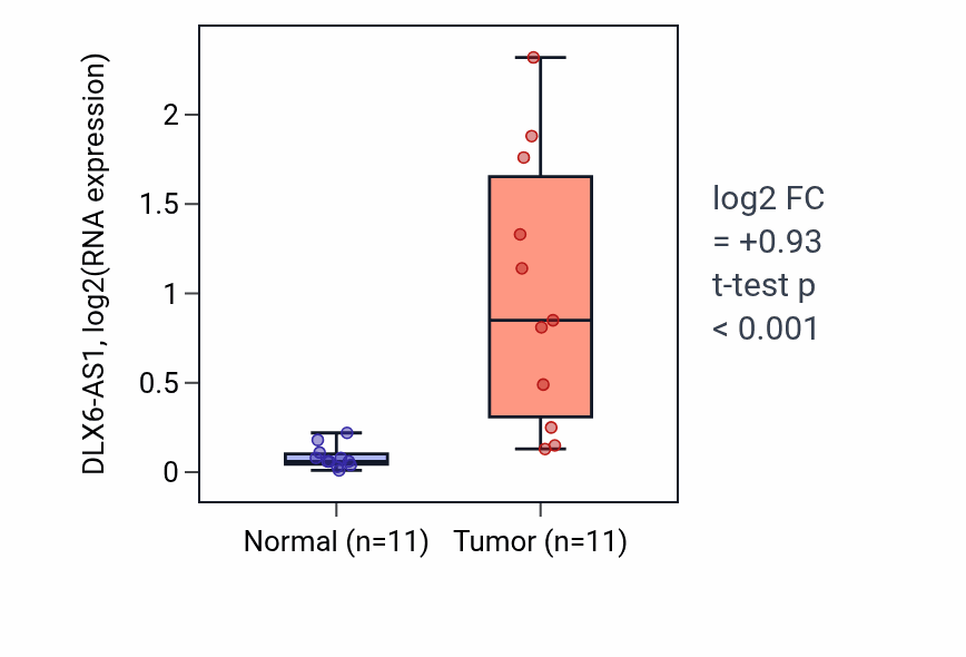 Tumor-vs-normal expression box plot for DLX6-AS1 in HNSC.