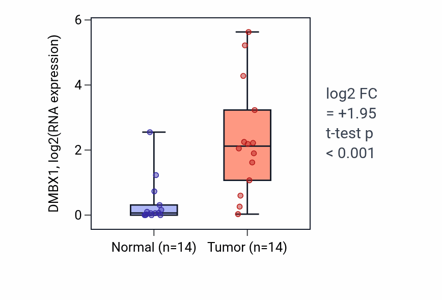 Tumor-vs-normal expression box plot for DMBX1 in BLCA.