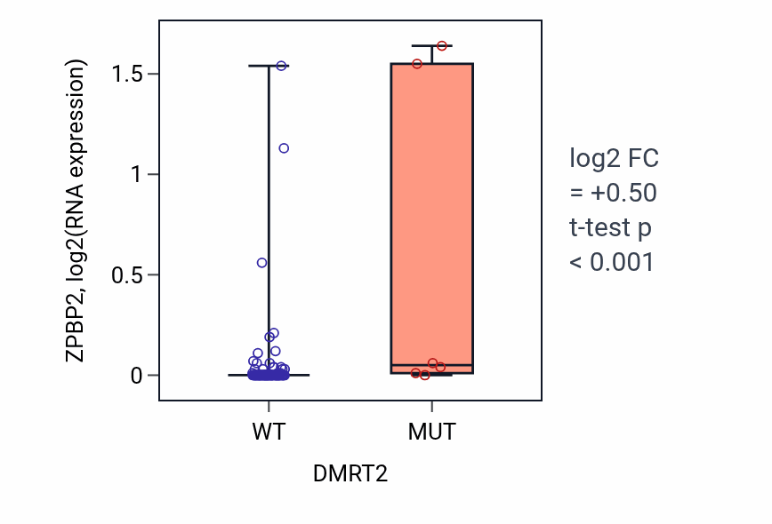 Box plot of ZPBP2 in DMRT2-low vs DMRT2-high samples in BLOOD_Leukemia.